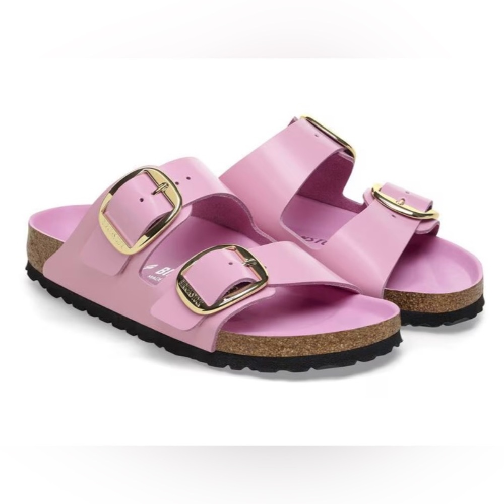 Birkenstock Arizona Big Buckle - High Shine Fondant Pink gold buckles. Size 39